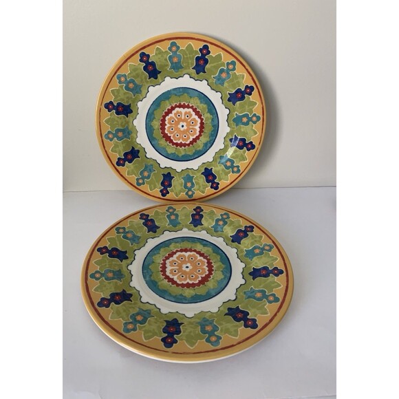 2 Better Homes and Gardens Melamine Dinner Plates Green Blue Yellow Red 10.5” - Picture 1 of 8